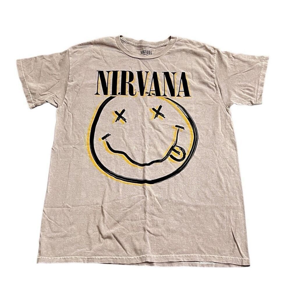 Nirvana Tan Smile Tee Womens Men’s Graphic Band Crewneck Shirt Size Large New
